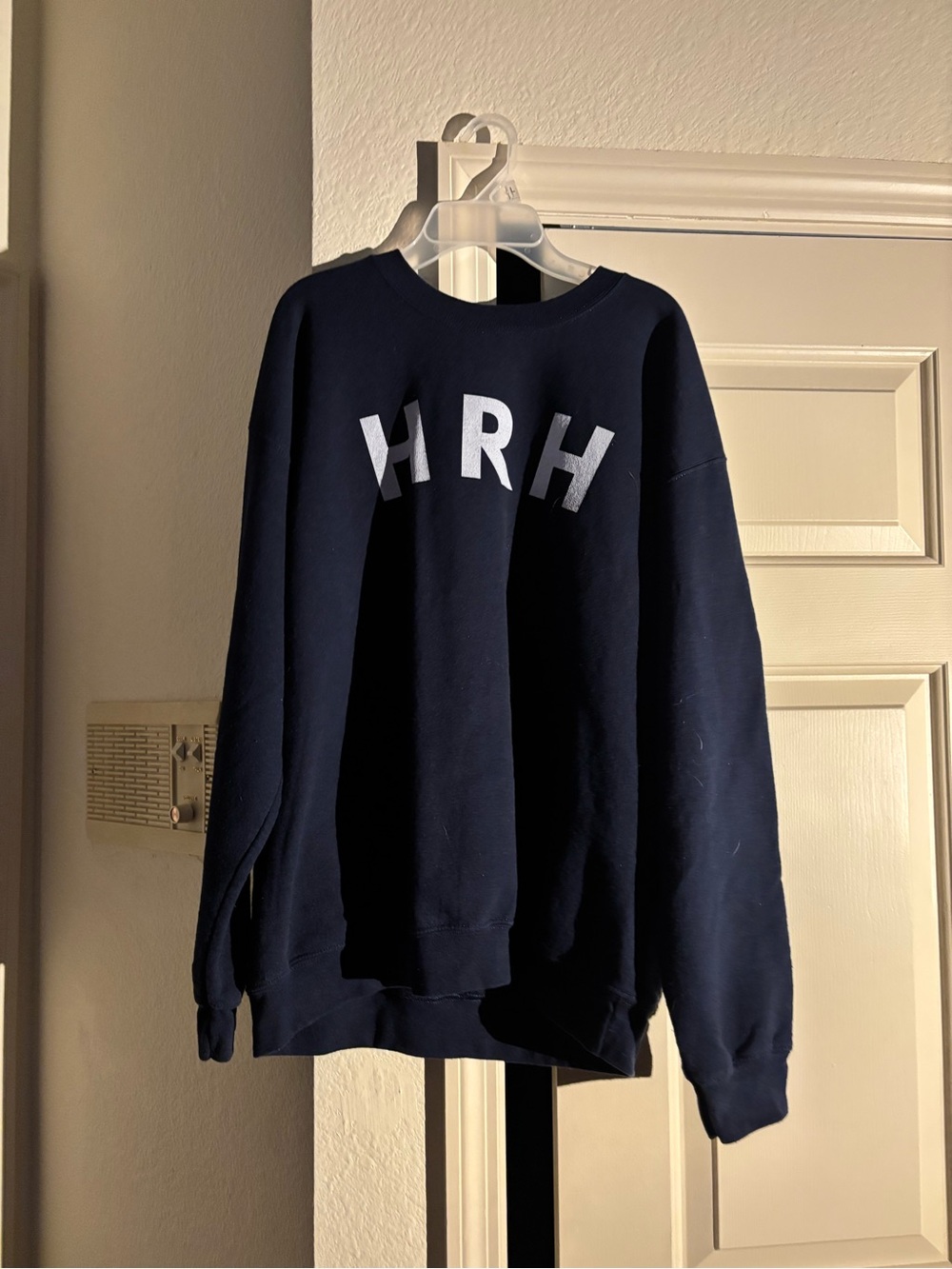 Navy Crewneck Sweatshirt with White Lettering